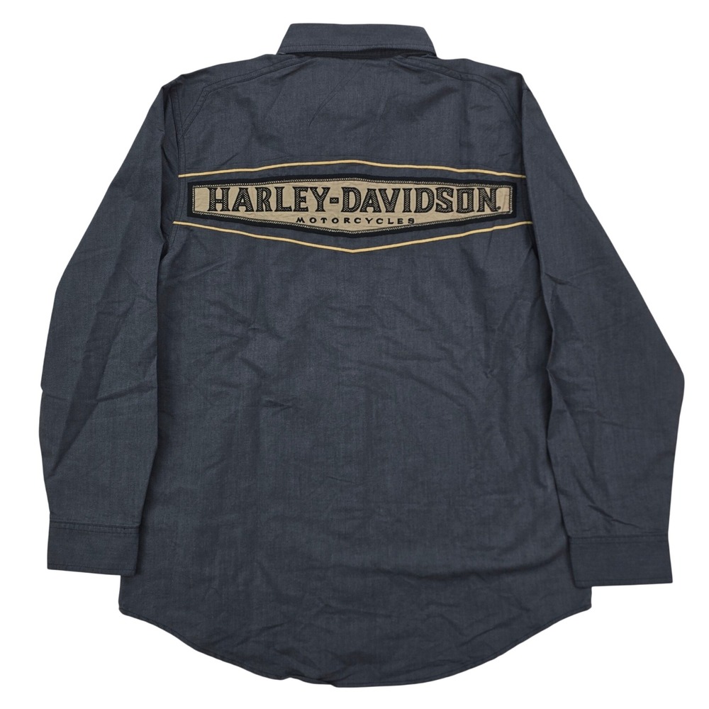 Harley-Davidson Woven Shirt Mens Large Gray Long Sleeve Embroidered Biker Snap - Picture 2 of 9